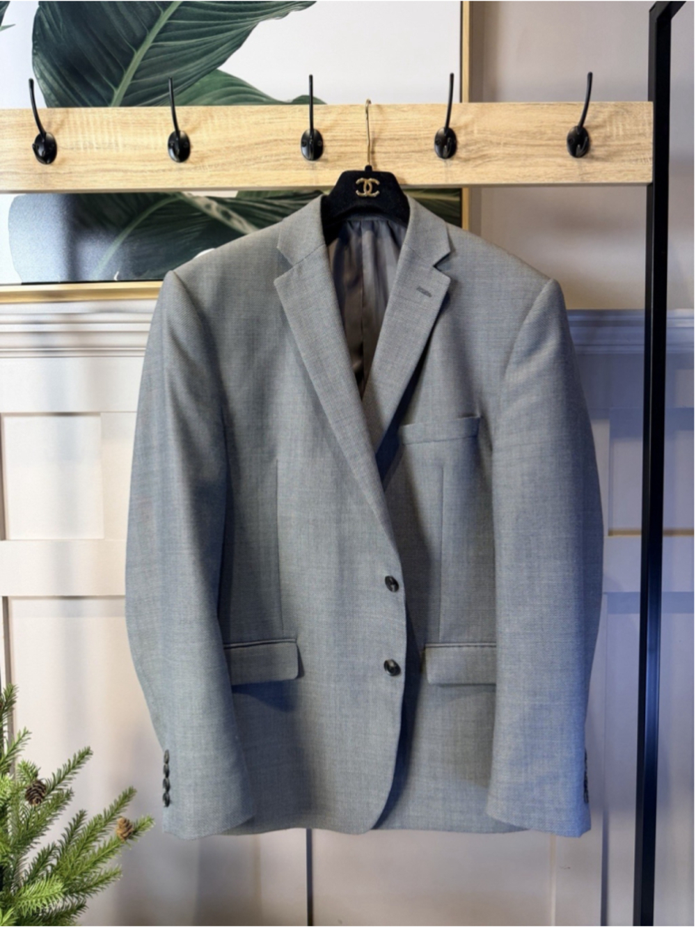 Jones New York Jacket Mens 44R Grey Blazer Two Button 40% Wool Suit Coat